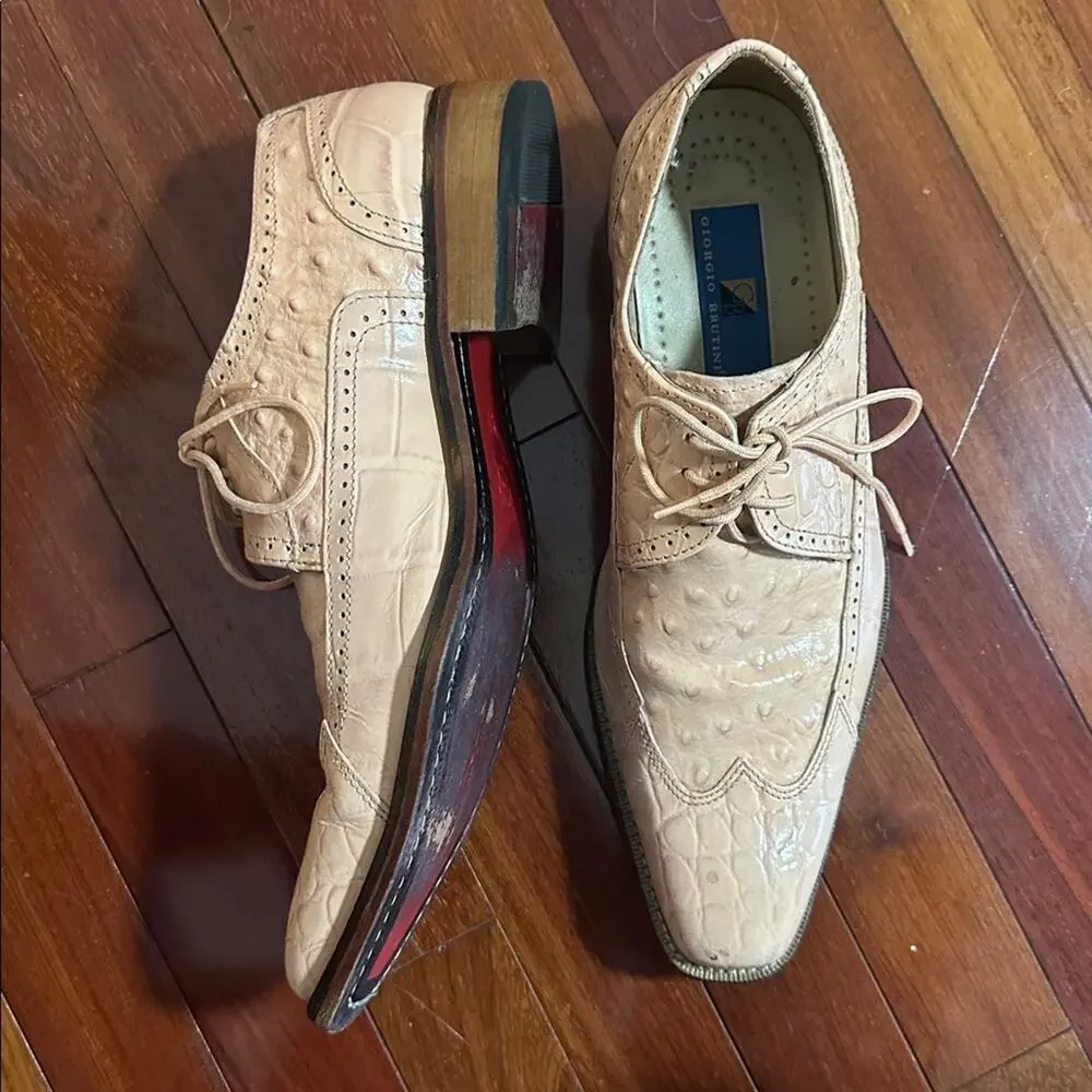 Giorgio Brutini Crocodile Textured Leather Shoes Pointed Toe Mens Size 9.5 Pink